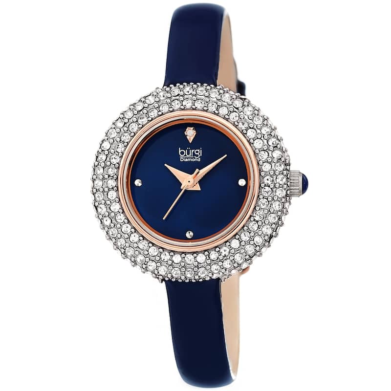 Burgi Ladies Diamond Swarovski Crystal Luxury Leather Strap Watch Gifts for Her - Royal Blue