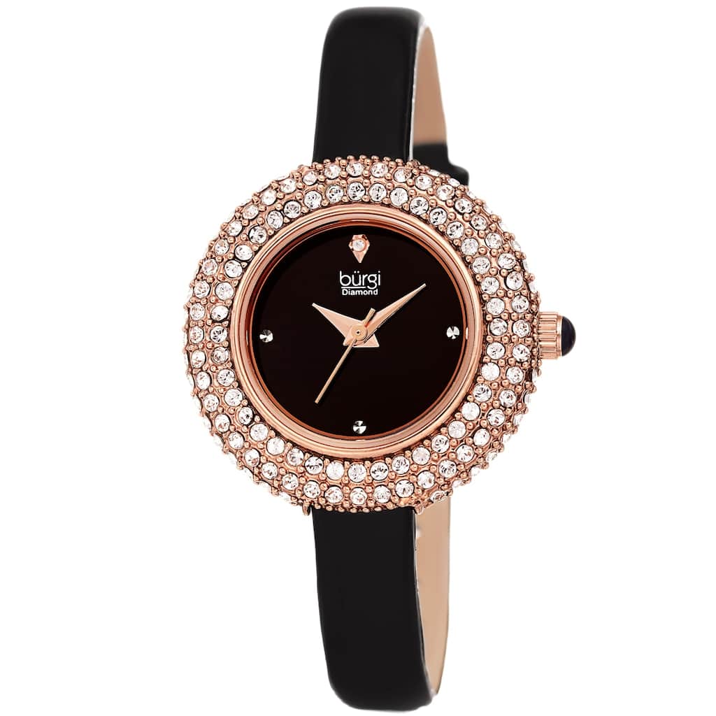 Burgi Ladies Diamond Swarovski Crystal Luxury Leather Strap Watch Gifts for Her
