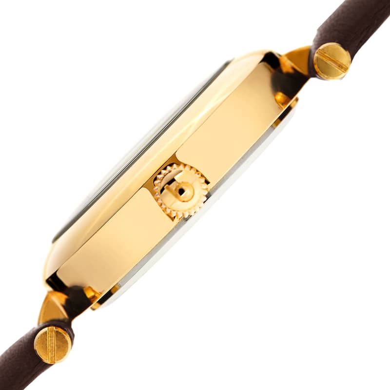 Burgi Ladies Diamond Floral Barbell Brown Leather Strap Watch