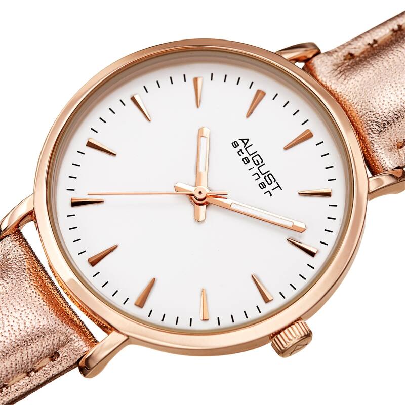 August Steiner Ladies Classic Quartz Rose Leather Strap Watch