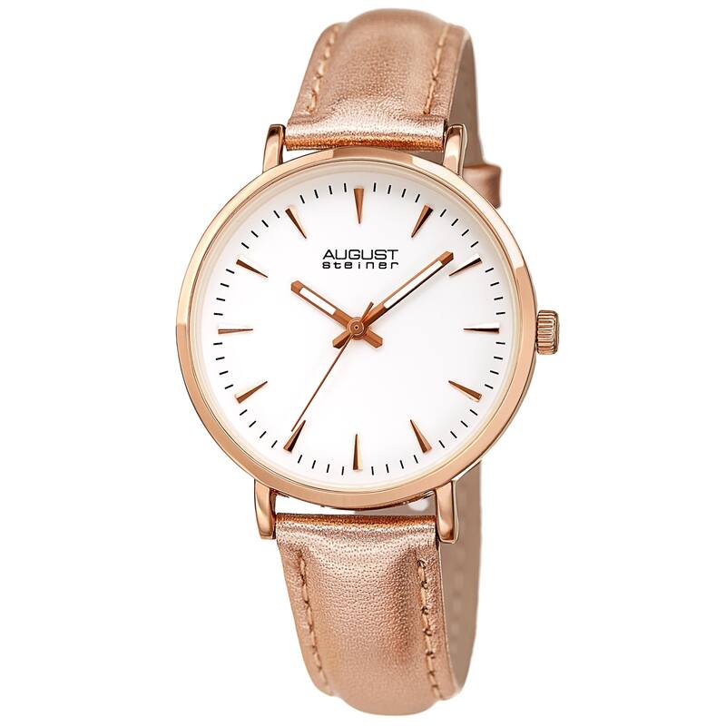 August Steiner Ladies Classic Quartz Rose Leather Strap Watch