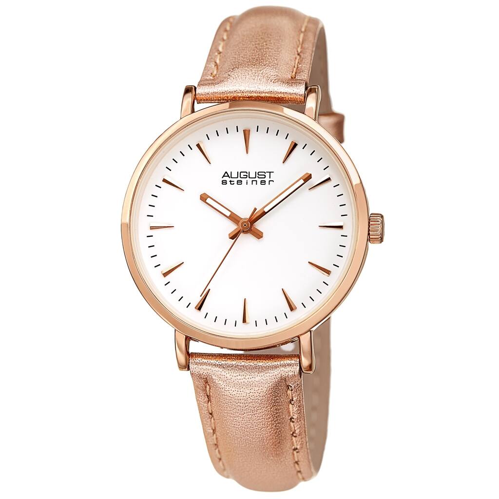 August Steiner Ladies Classic Quartz Rose Leather Strap Watch