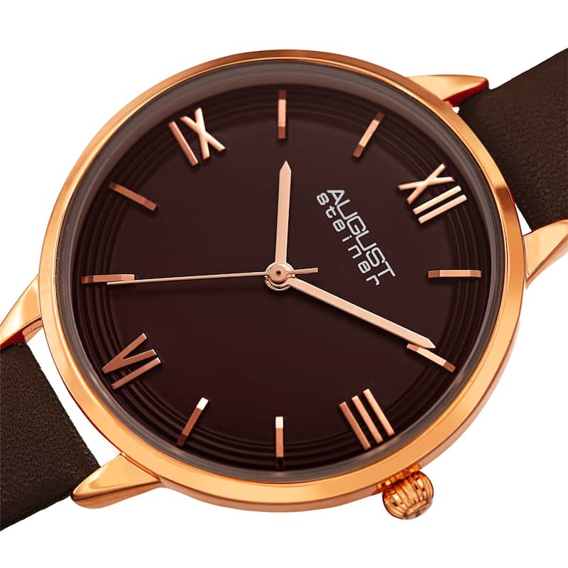 August Steiner Ladies Quartz Brown Leather Thin Strap
