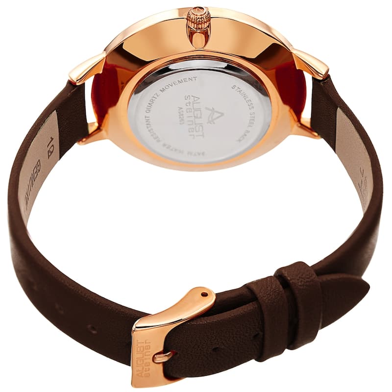August Steiner Ladies Quartz Brown Leather Thin Strap