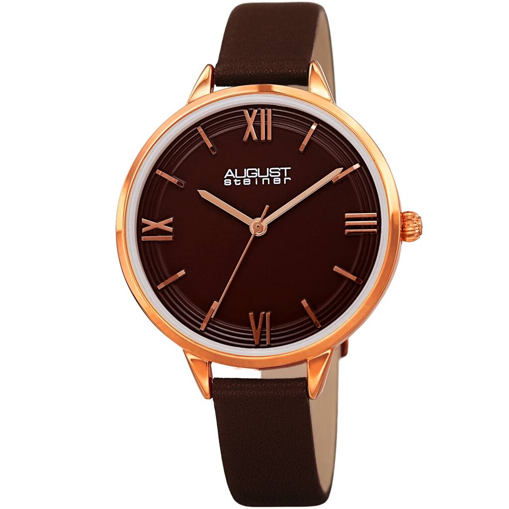 August Steiner Ladies Quartz Brown Leather Thin Strap