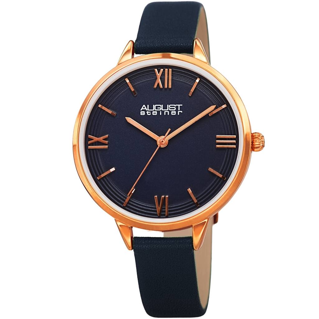 August Steiner Ladies Quartz Blue Leather Thin Strap