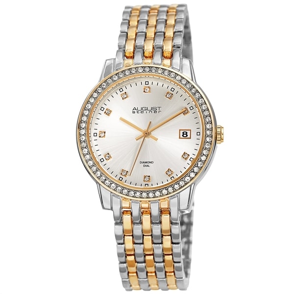 August Steiner Ladies Sparkling Diamond Crystal Two-tone Bracelet Watch