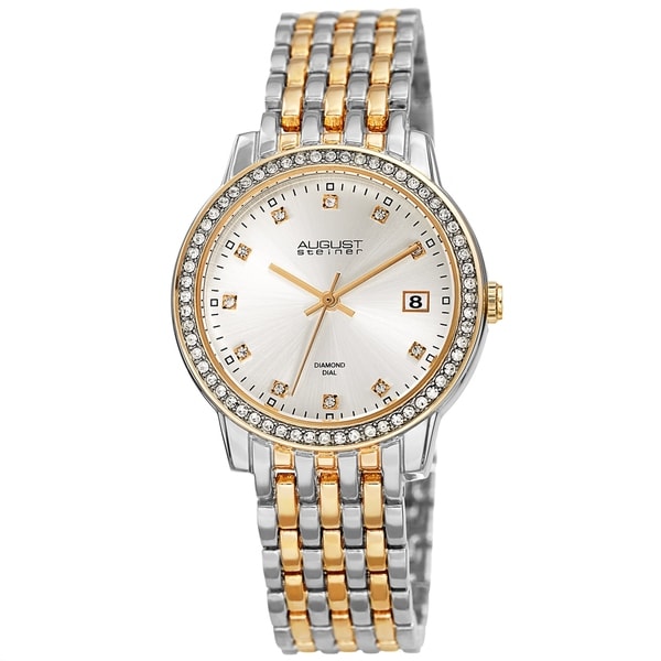 August Steiner Ladies Sparkling Diamond Crystal Two-tone Bracelet Watch