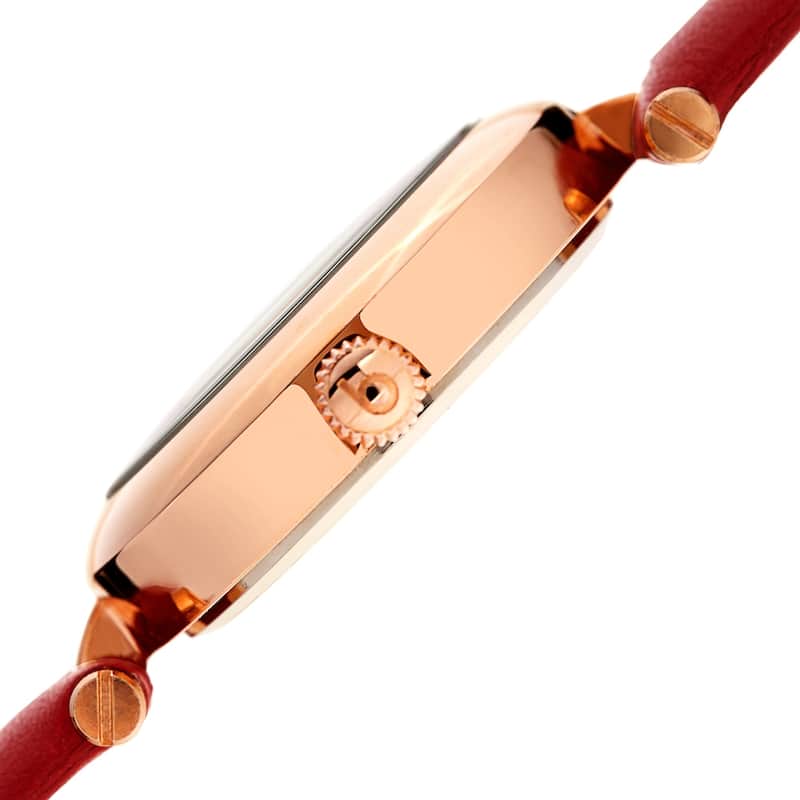 Burgi Ladies Diamond Patterned Barbell Red Leather Strap Watch