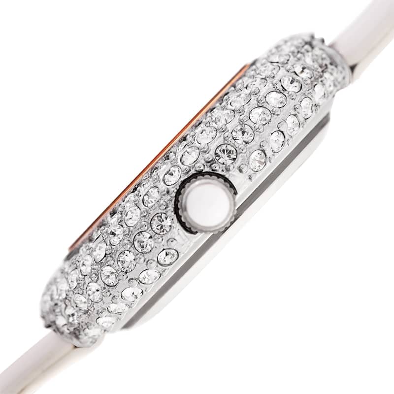 Burgi Ladies Diamond Swarovski Crystal Luxury White Leather Strap Watch