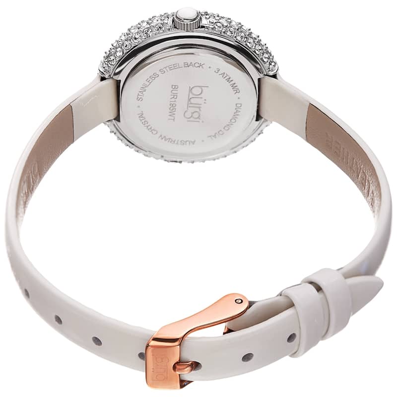Burgi Ladies Diamond Swarovski Crystal Luxury White Leather Strap Watch