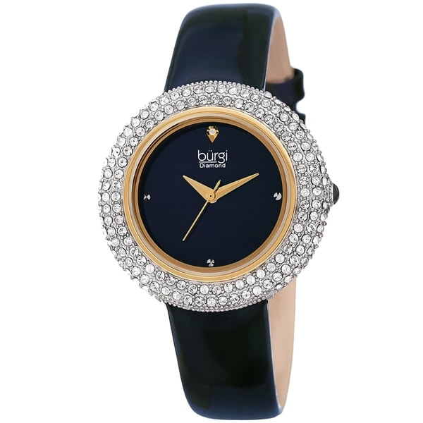 Burgi Ladies Diamond Swarovski Crystal Sparkling Blue Leather Strap Watch. Opens flyout.