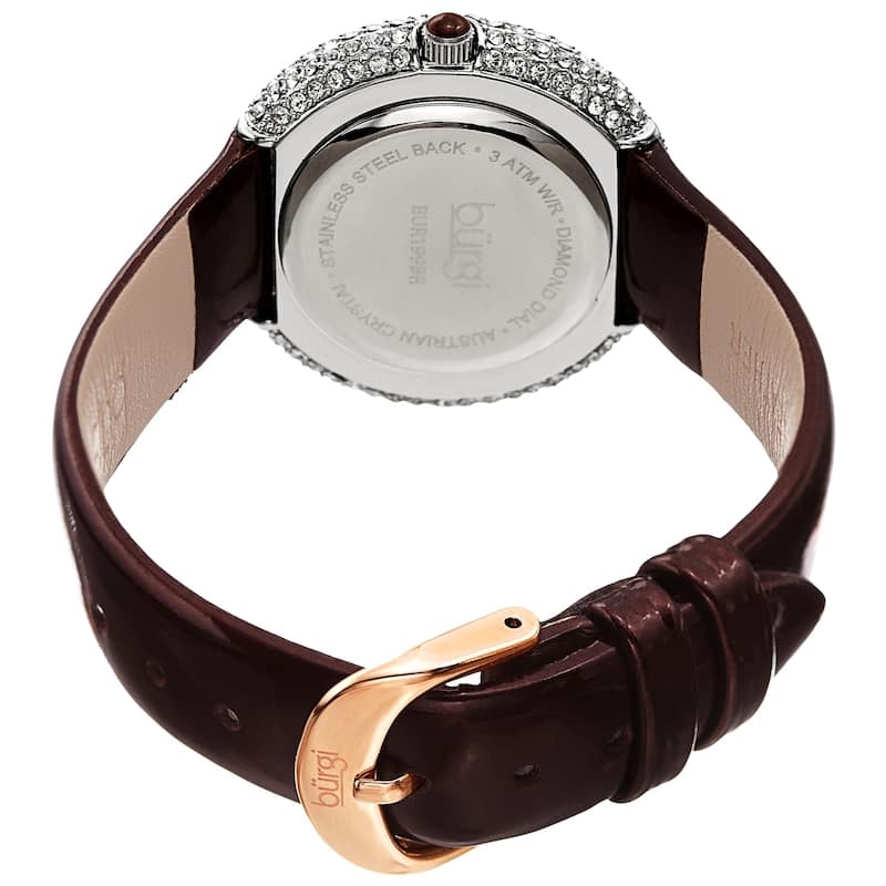 Burgi Ladies Diamond Swarovski Crystal Sparkling Brown Leather Strap Watch
