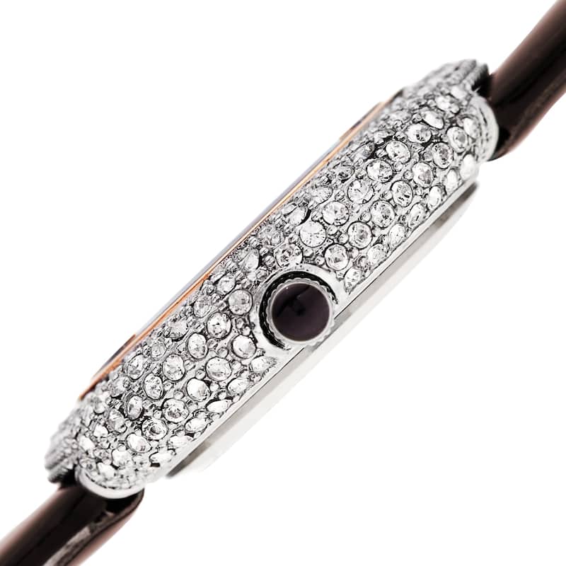 Burgi Ladies Diamond Swarovski Crystal Sparkling Brown Leather Strap Watch
