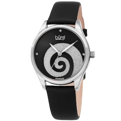 Burgi Ladies Diamond Swarovski Crystal Swirl Black Satin Strap Watch