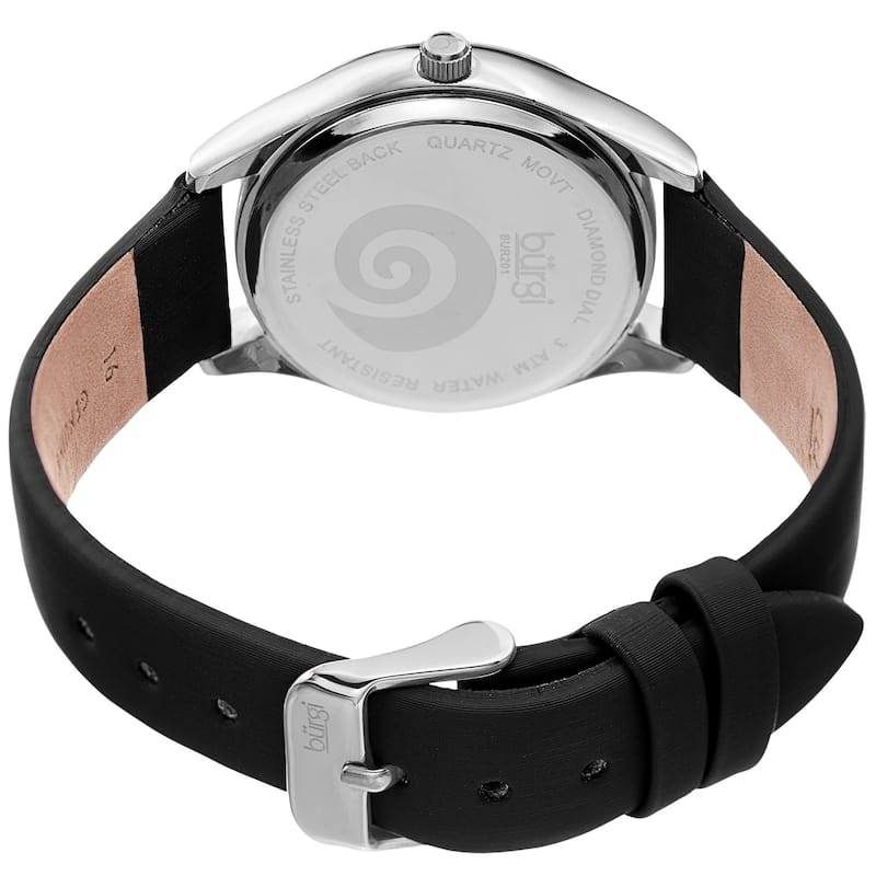 Burgi Ladies Diamond Swarovski Crystal Swirl Black Satin Strap Watch