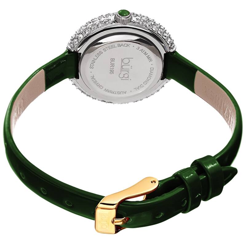 Burgi Ladies Diamond Swarovski Crystal Luxury Green Leather Strap Watch