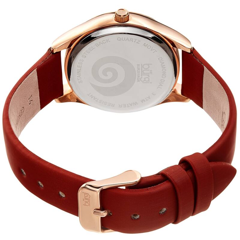 Burgi Ladies Diamond Swarovski Crystal Swirl Red Satin Strap Watch