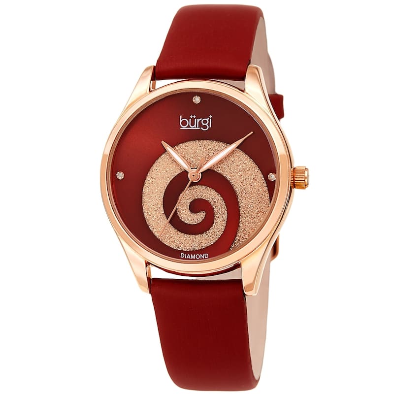 Burgi Ladies Diamond Swarovski Crystal Swirl Red Satin Strap Watch