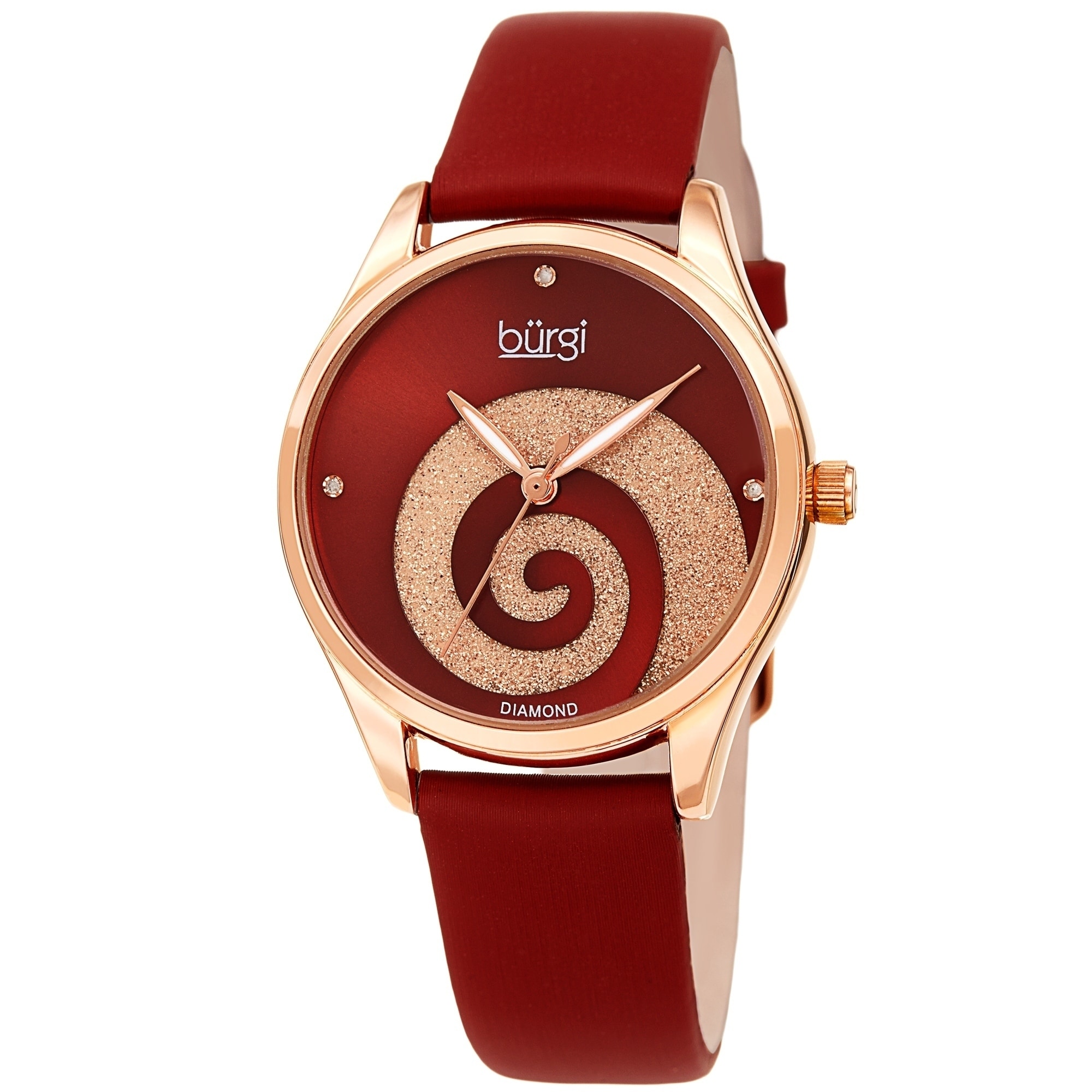 Burgi Ladies Diamond Swarovski Crystal Swirl Red Satin Strap Watch