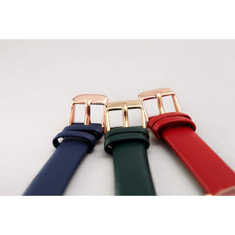 Burgi Ladies Diamond Patterned Barbell Blue Leather Strap Watch