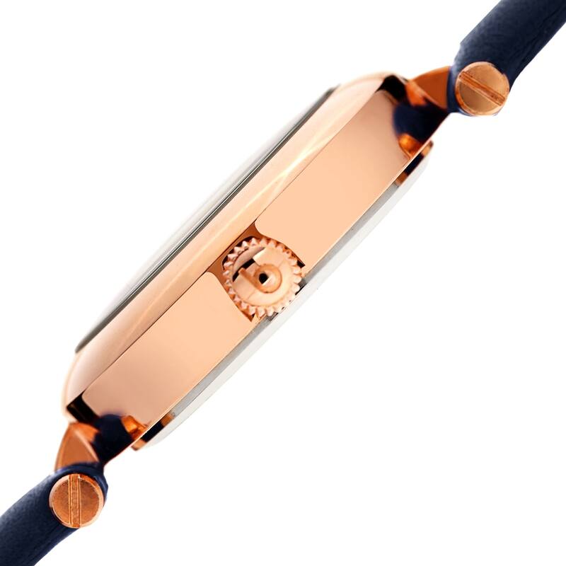 Burgi Ladies Diamond Patterned Barbell Blue Leather Strap Watch