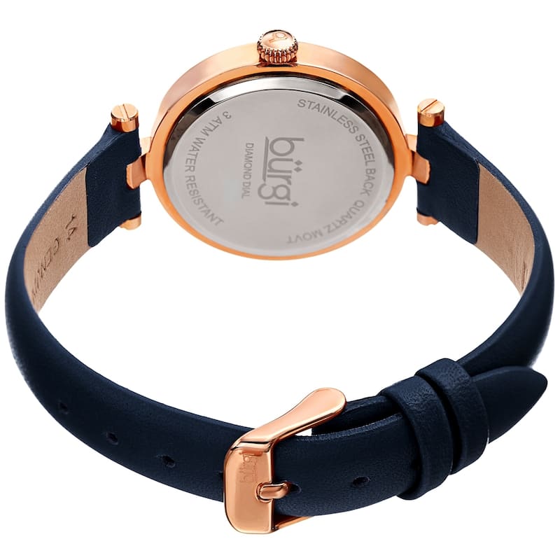 Burgi Ladies Diamond Patterned Barbell Blue Leather Strap Watch