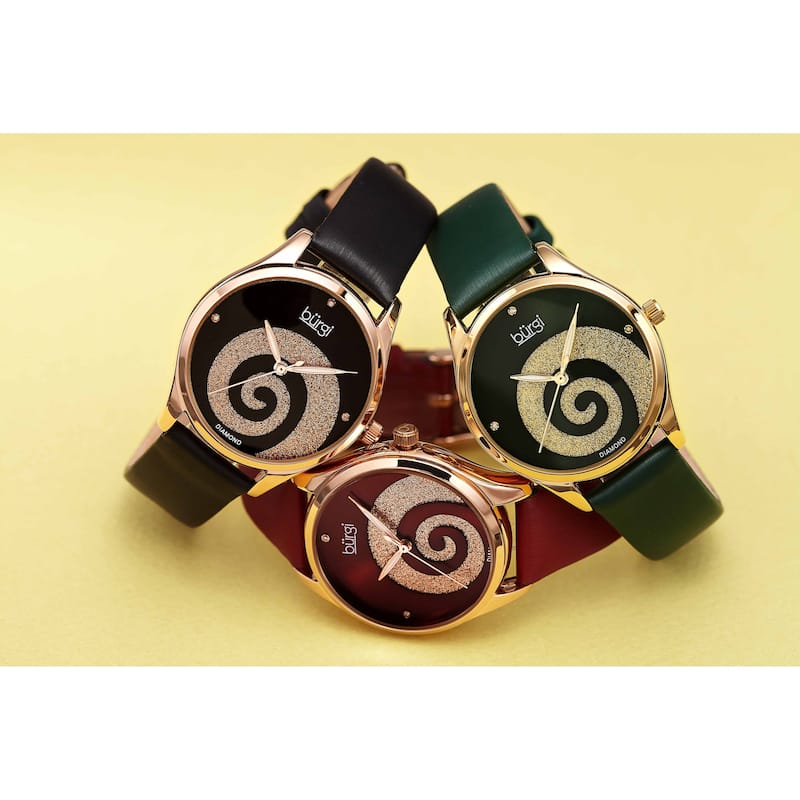 Burgi Ladies Diamond Swarovski Crystal Swirl Brown Satin Strap Watch