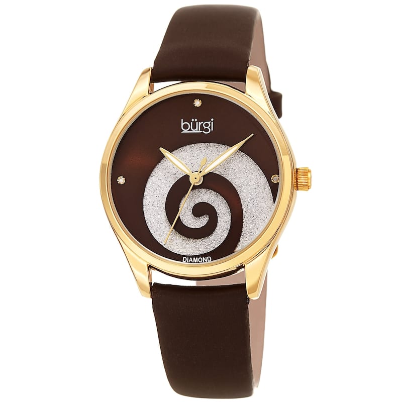 Burgi Ladies Diamond Swarovski Crystal Swirl Brown Satin Strap Watch