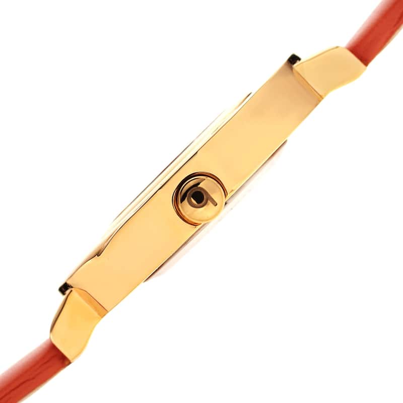 Burgi Ladies Floating Diamond Dial Orange Thin Leather Strap Watch