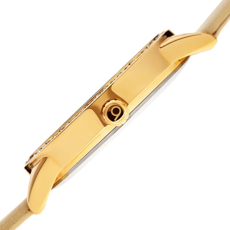 Burgi Ladies Swarovski Crystal Mother of Pearl Floral Cream Leather Strap Watch