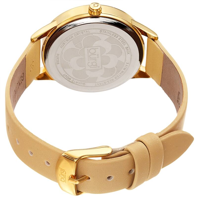 Burgi Ladies Swarovski Crystal Mother of Pearl Floral Cream Leather Strap Watch