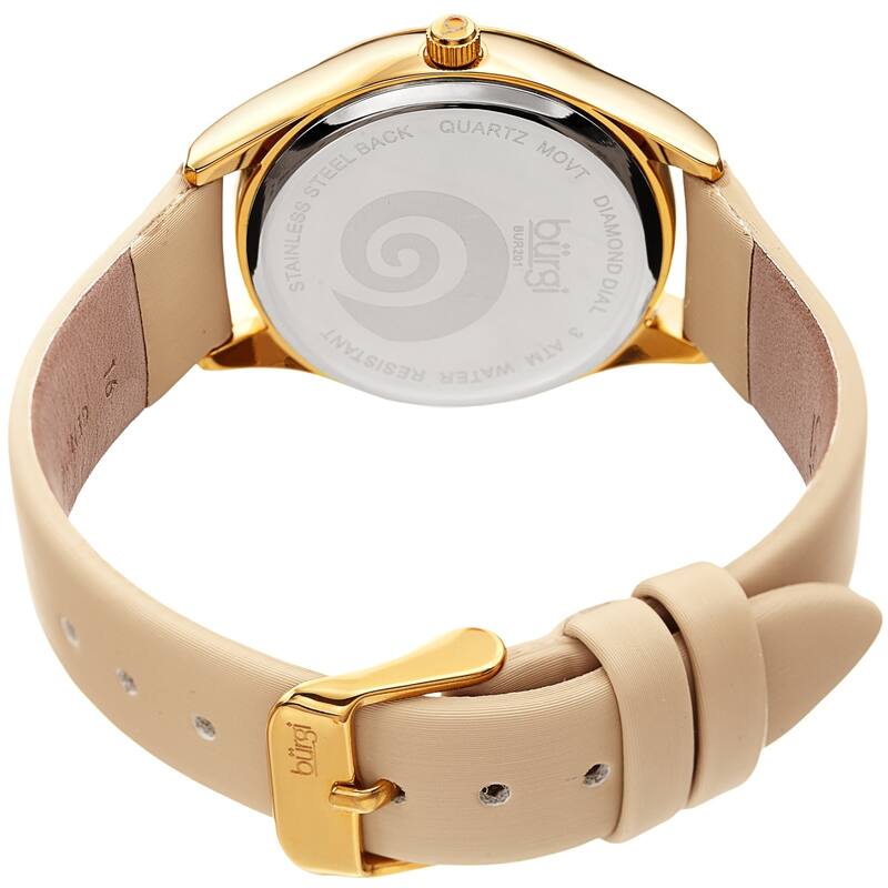Burgi Ladies Diamond Swarovski Crystal Swirl Cream Satin Strap Watch