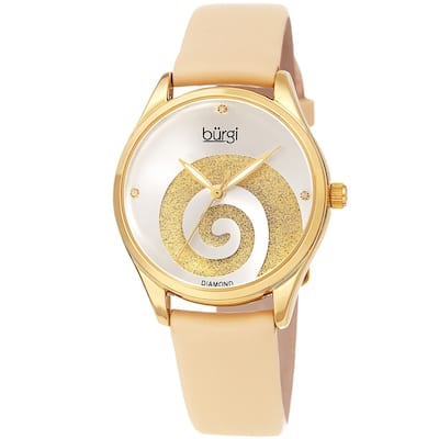 Burgi Ladies Diamond Swarovski Crystal Swirl Cream Satin Strap Watch