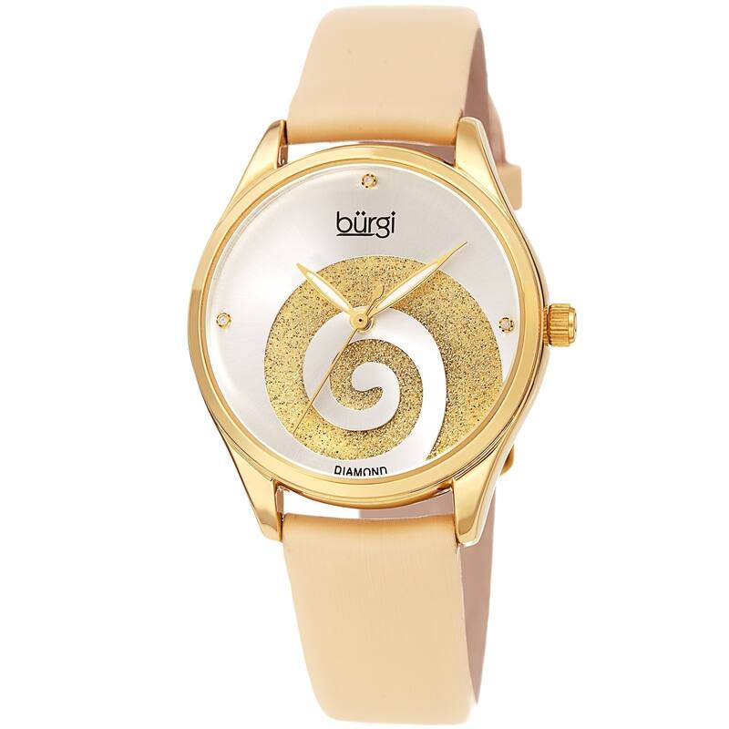 Burgi Ladies Diamond Swarovski Crystal Swirl Cream Satin Strap Watch