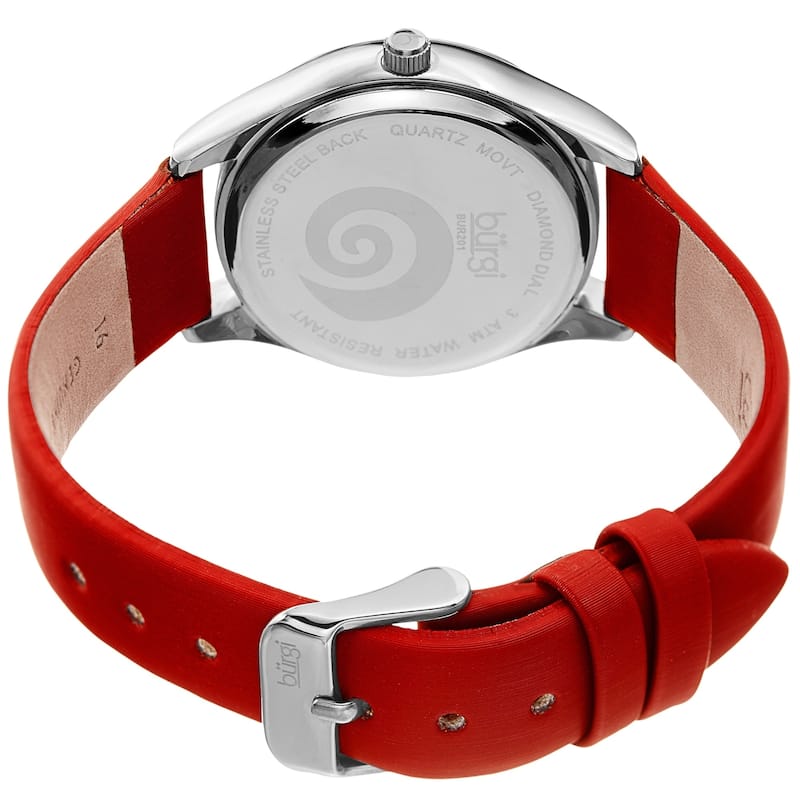 Burgi Ladies Diamond Swarovski Crystal Swirl Red Satin Strap Watch