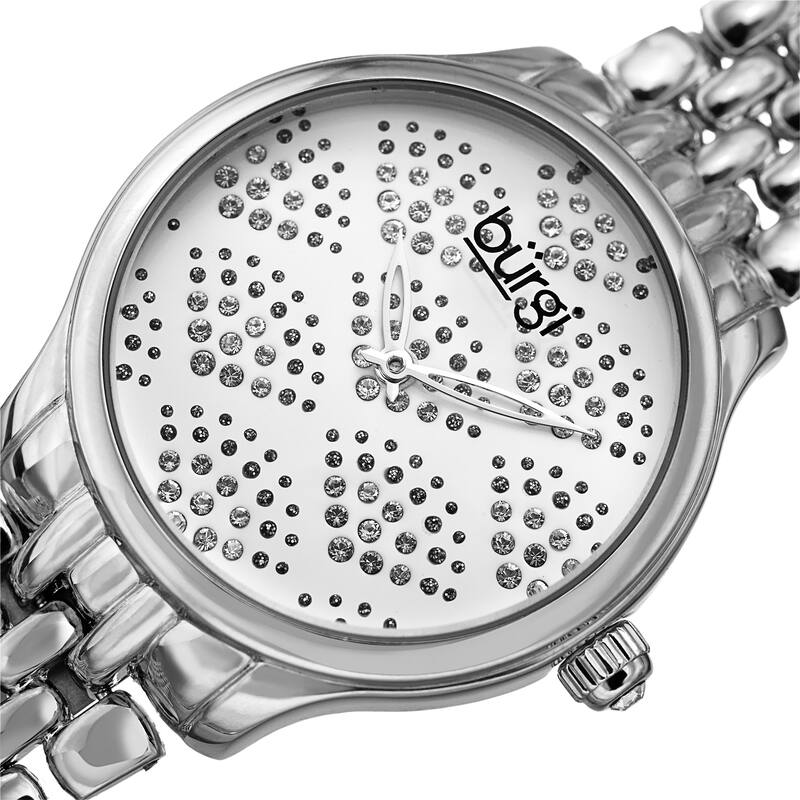 Burgi Ladies Swarovski Crystal Pebble Style Silver-tone Bracelet Watch