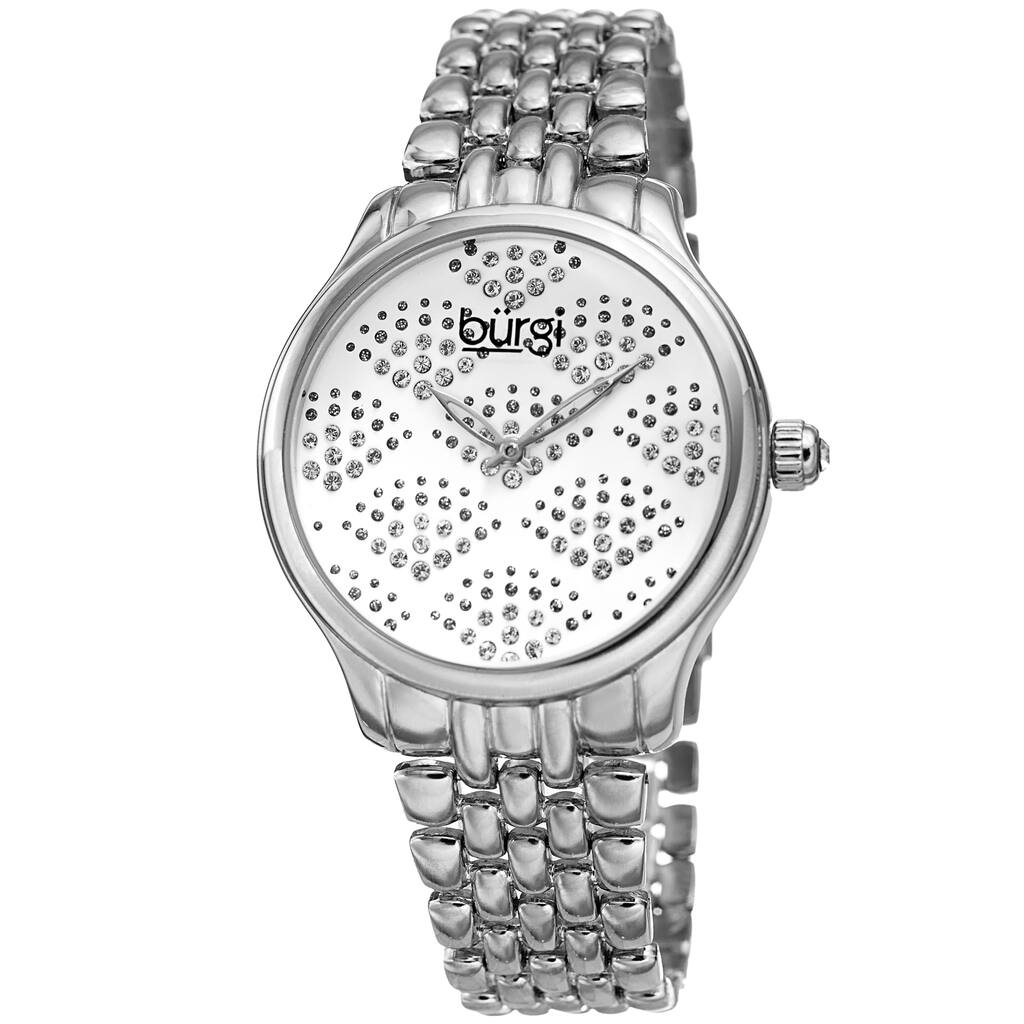 Burgi Ladies Swarovski Crystal Pebble Style Silver-tone Bracelet Watch