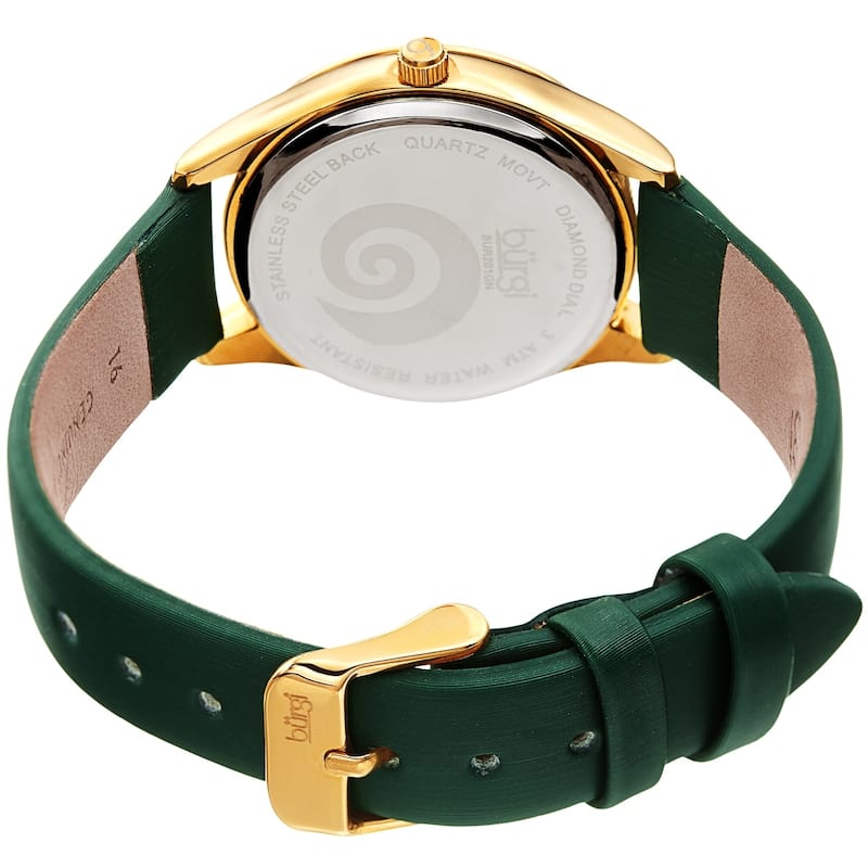 Burgi Ladies Diamond Swarovski Crystal Swirl Green Satin Strap Watch
