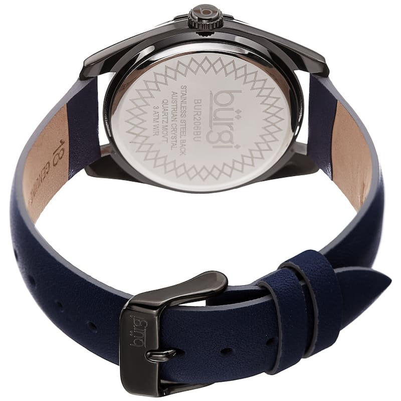 Burgi Ladies Swarovski Crystal Sunray Dial Blue Leather Strap Watch