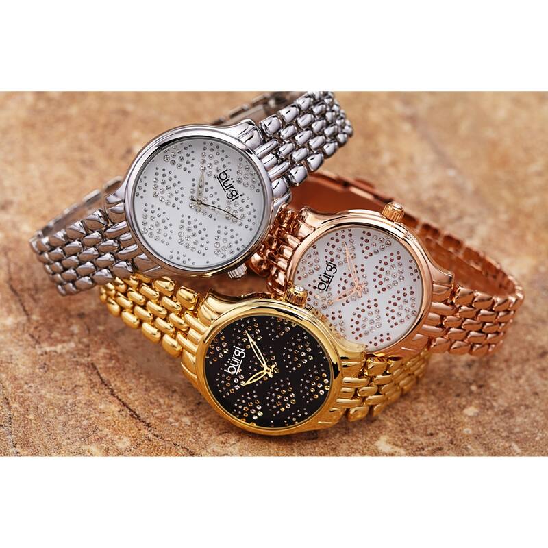 Burgi Ladies Swarovski Crystal Pebble Style Gold-tone Bracelet Watch