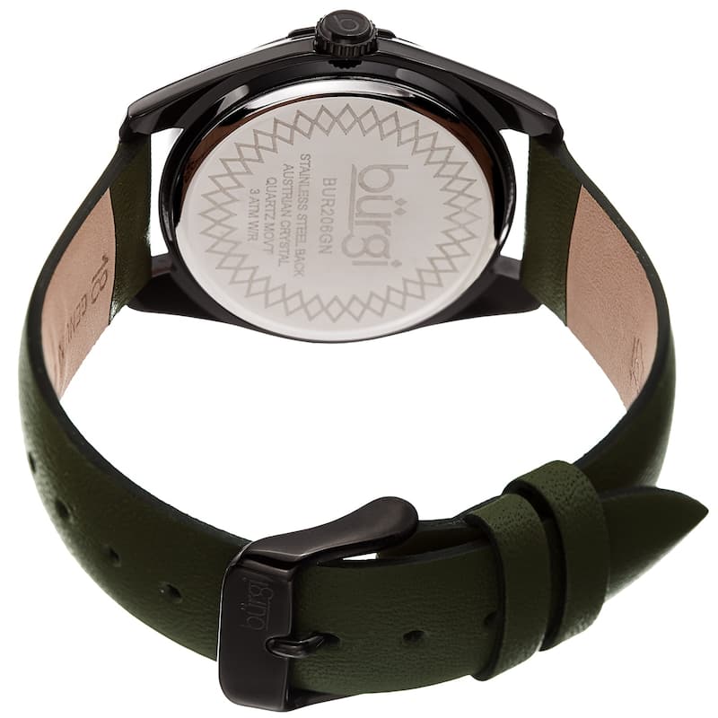 Burgi Ladies Swarovski Crystal Sunray Dial Green Leather Strap Watch