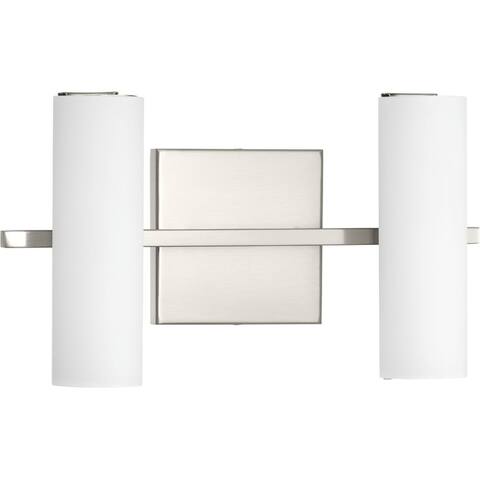 Colonnade LED Collection 2-Light Brushed Nickel Etched White Glass Luxe Bath Vanity Light