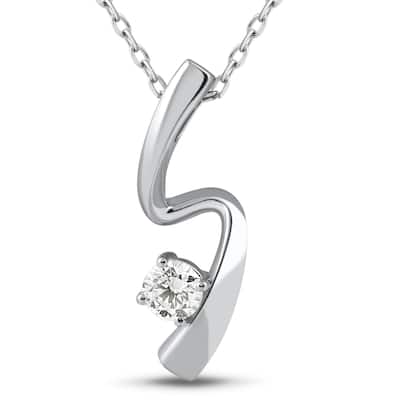 1/4ct Solitaire Diamond White Gold Freeform Pendant & Chain Womens Jewelry