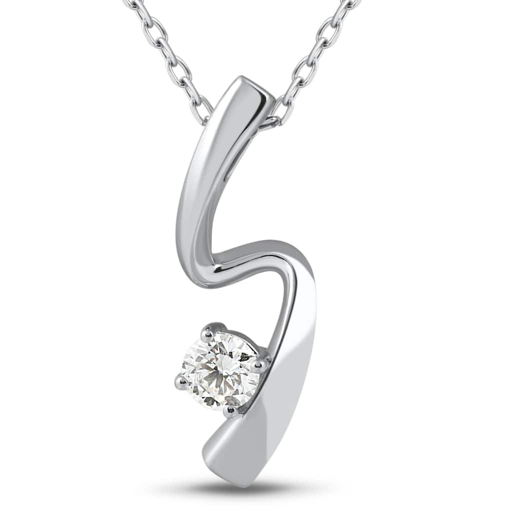 1/4ct Solitaire Diamond White Gold Freeform Pendant & Chain Womens Jewelry