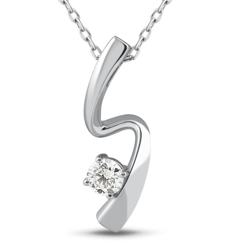 1/4ct Solitaire Diamond White Gold Freeform Pendant & Chain Womens Jewelry
