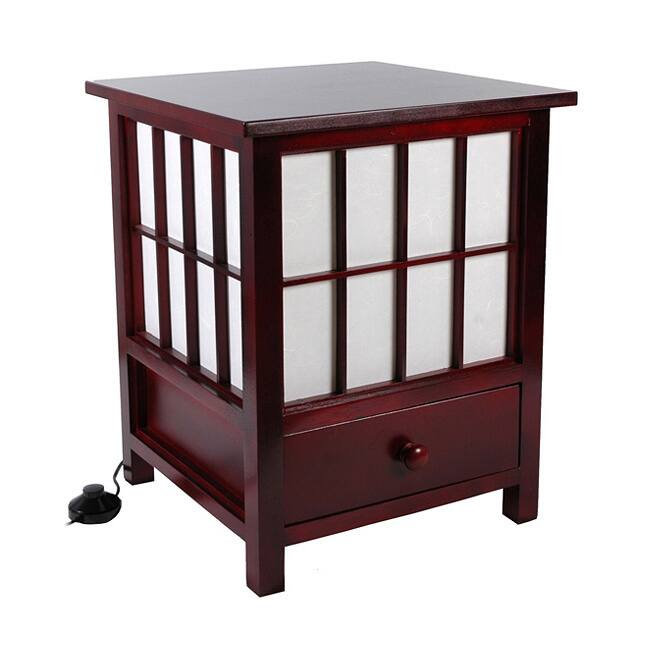 Handmade Hokkaido End Table Lamp with Drawer (China)