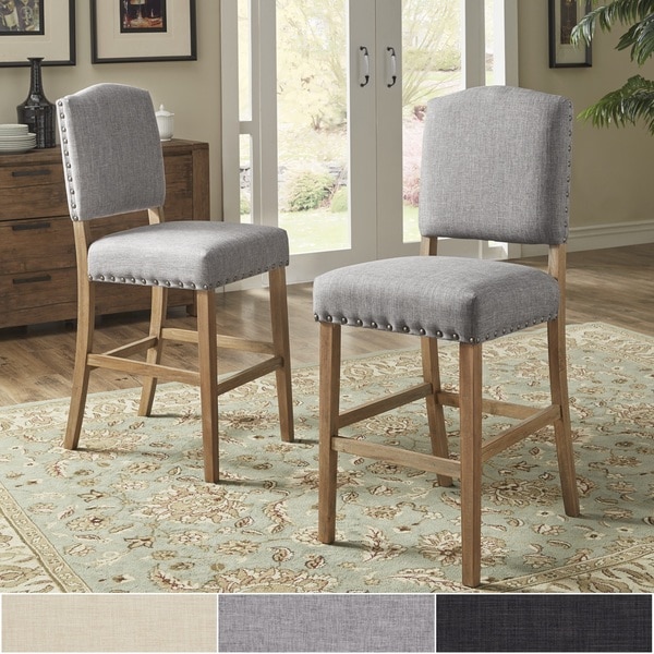 Shop Benchwright Premium Nailhead Upholstered Bar Height Chairs (Set Of ...