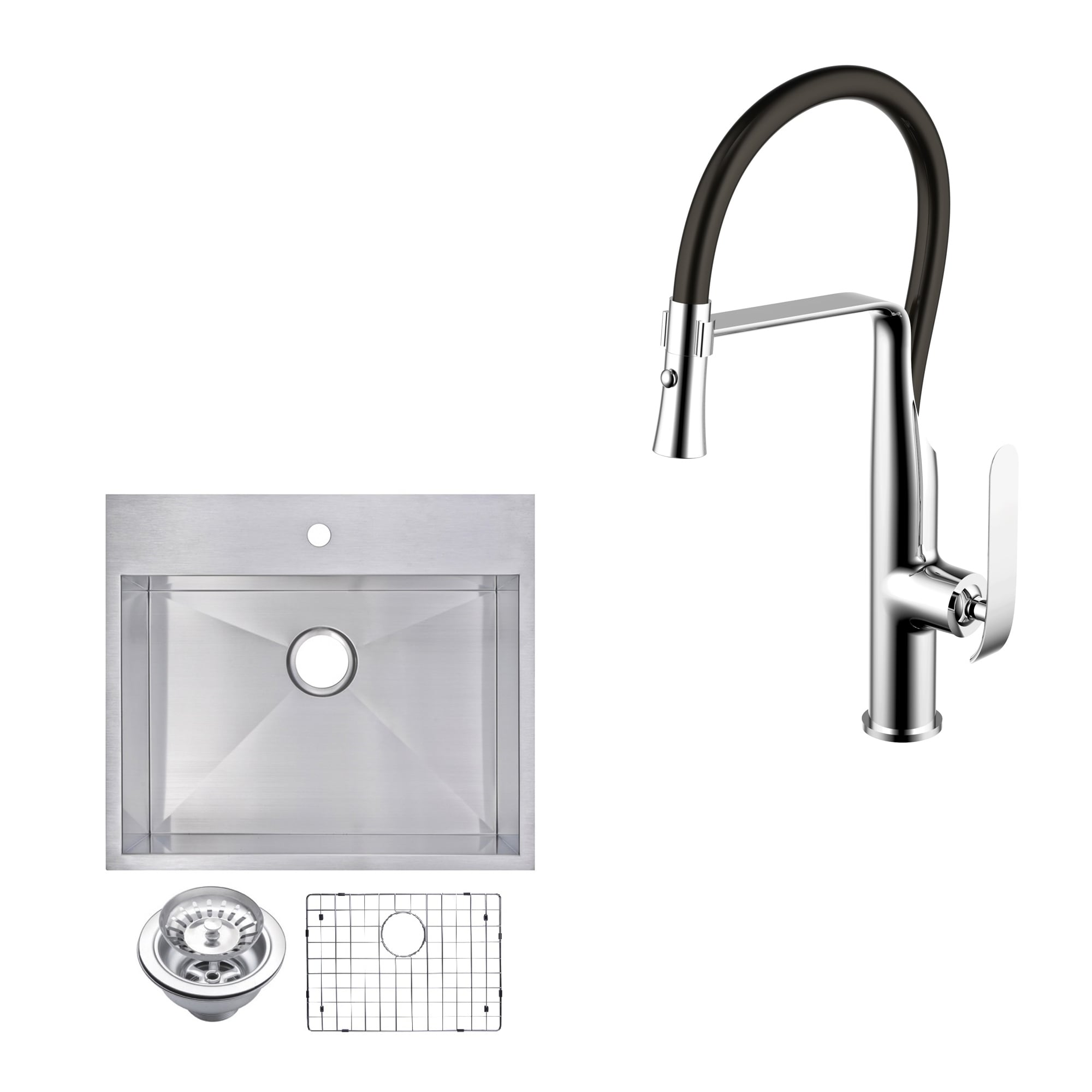 Stainless Steel Drop In 25 Single Bowl Kitchen Sink Faucet Kit