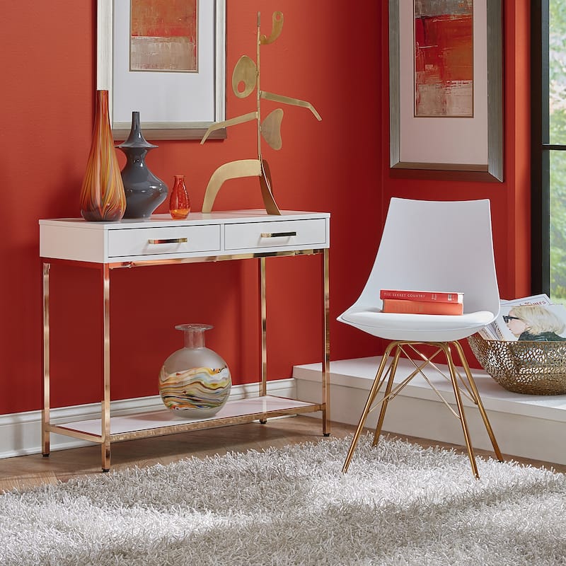 Silver Orchid Dahlberg Glossy White Foyer Table